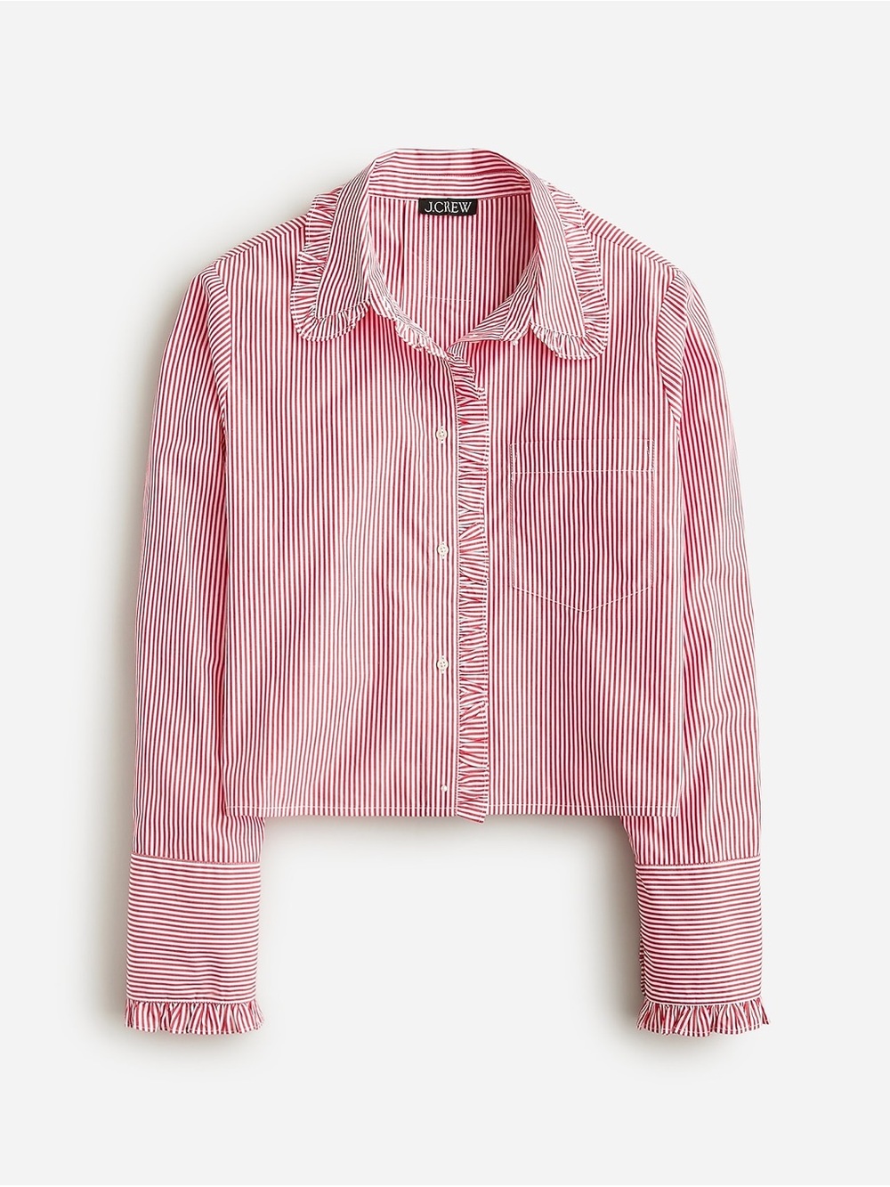 J.Crew Ruffle-trim button-up shirt in striped cotton poplin